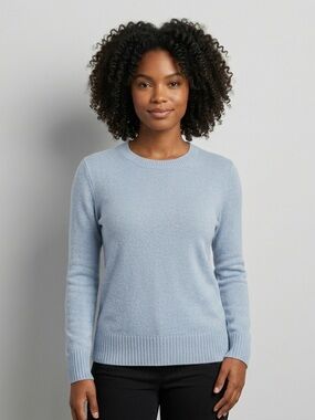 Rachel Zoe 100% Cashmere Sweater Light Blue Relaxed Fit Side Slits Lightweight